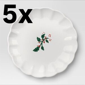 Set of 5 Stoneware Scallop Holly Berry Appetizer Plates from Threshold